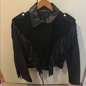 KERRS LEATHERS: Black Leather Fringe Jacket : Womans 10